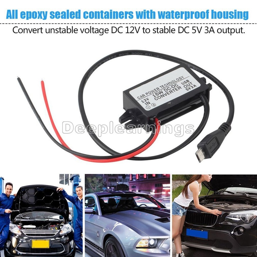 DC/DC 12V To 5V 3A 15W Converter Module With Micro USB Output Power Adapter
