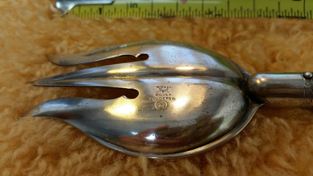 Antique Spoon Fork Hallmarked Nickel Silver Serving Fork Spoon Ebony Wood