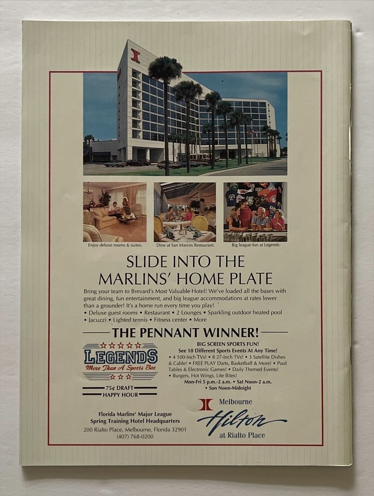 1993 FLORIDA MARLINS INAUGURAL YEAR SPRING TRAINING PROGRAM & SCORECARD