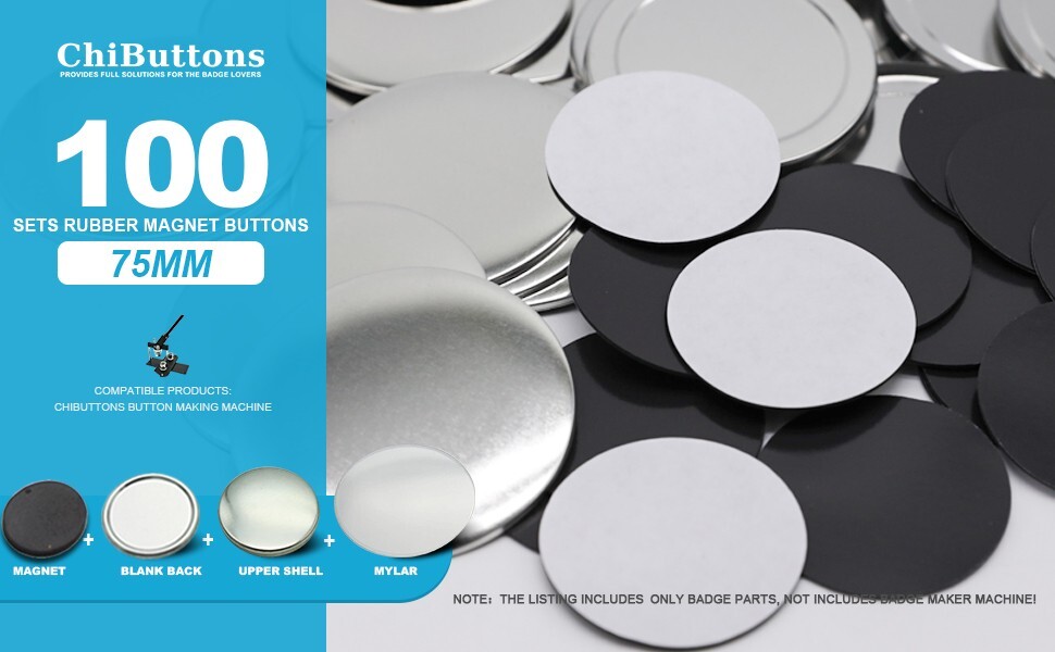 ChiButtons 75mm Rubber Magnet Button Parts [Metric System] (100 Sets)