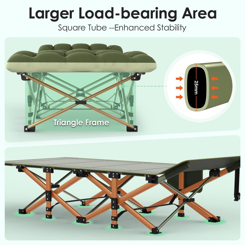 Camping Cot, Folding Camping Cot Bed for Adults Sleeping 1200D Double Layer O...