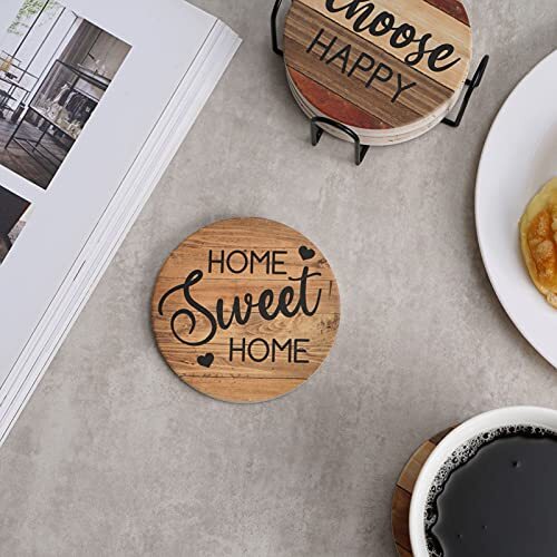 Coasters for Drinks Absorbent with Holder, 6 Pcs Ceramic Drink Coasters Brown