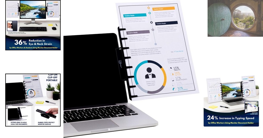 Portable Copy Holder for Eye-Level Document Access - Fits Laptops & Monitors