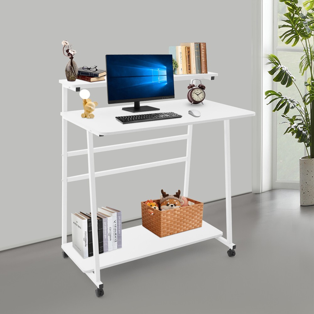 Modern Free Standing Home Office Desk Rolling Computer Desk 3-tier Computer Desk