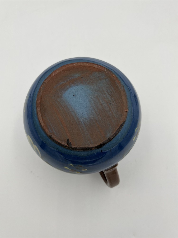 Blue Floral Rustic Glazed Terracotta 4 1/2” Pitcher