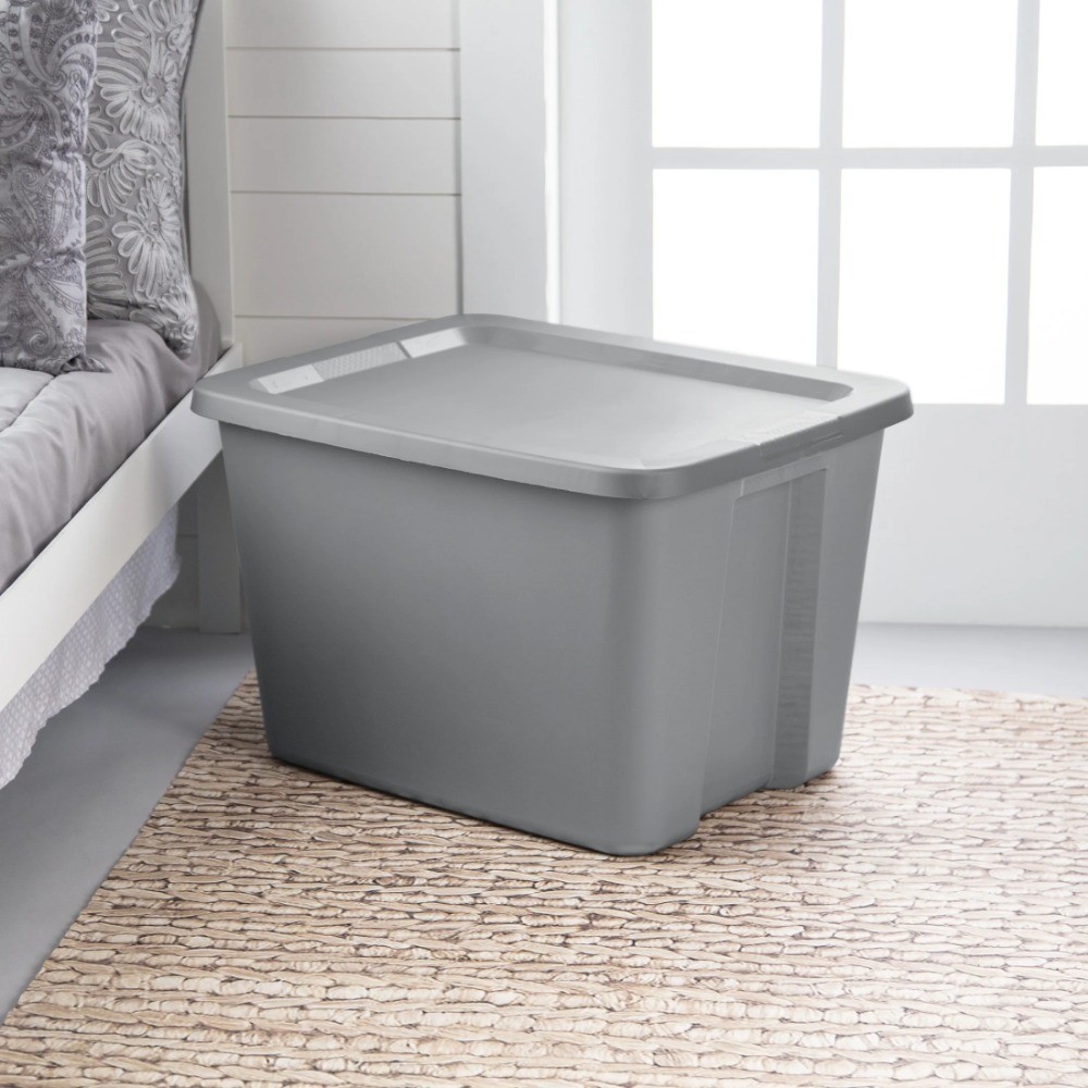 Large Storage Bin 18 Gallon Plastic Container with Snap-On Lid Gray 2 Pack