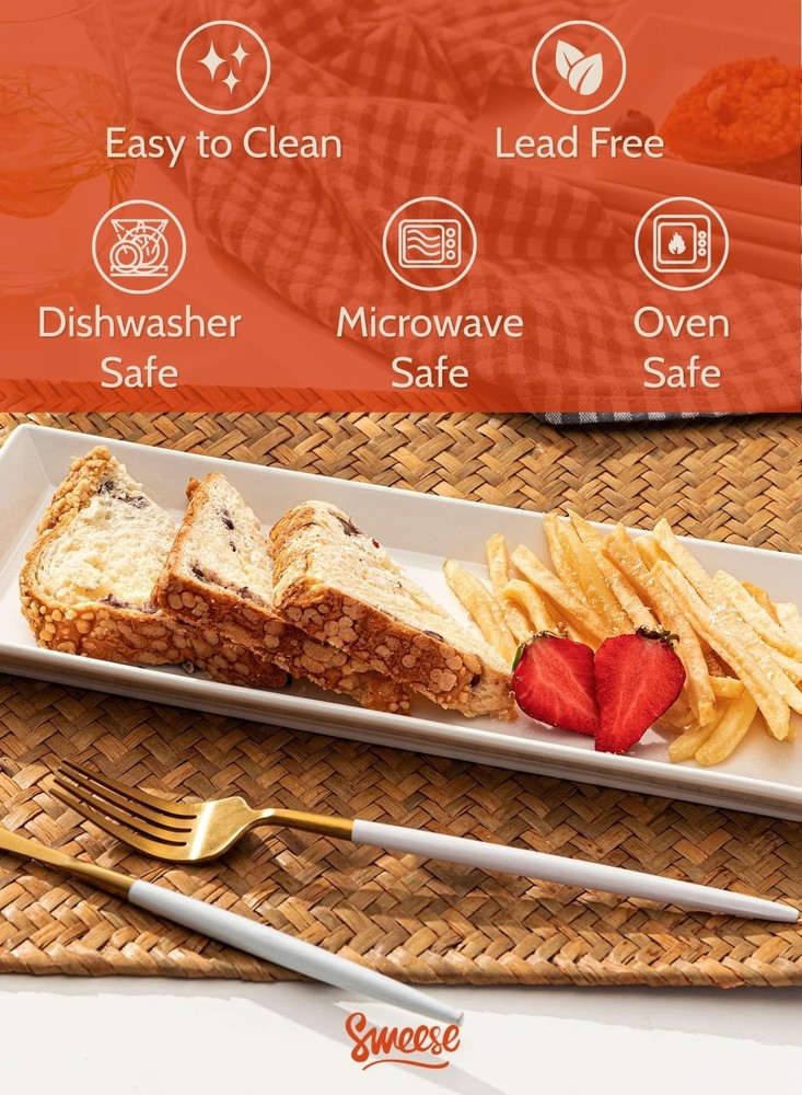 Sweese Porcelain Serving Platters 11.7" - Elegant White Rectangular Plates