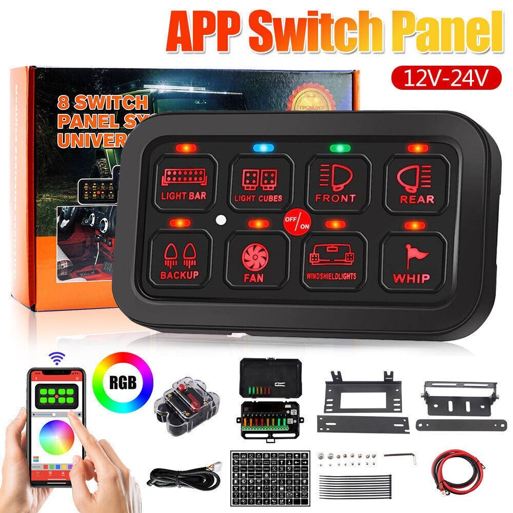 RGB 8 Gang Switch Panel Toggle On-Off LED Light Bar Switch Relay System Marine
