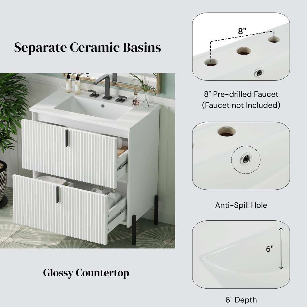 Bathroom Vanity W Ceramic Sink Equipped W Vertical Pulls Full Extension Drawers