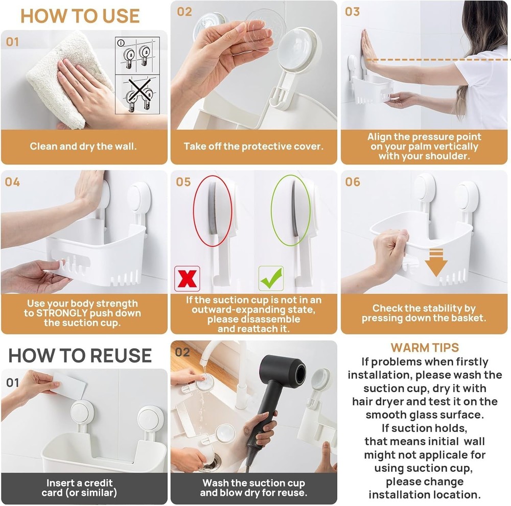 Removable Shower Organizer - Secure Suction Cup Holder for Bath Essentials