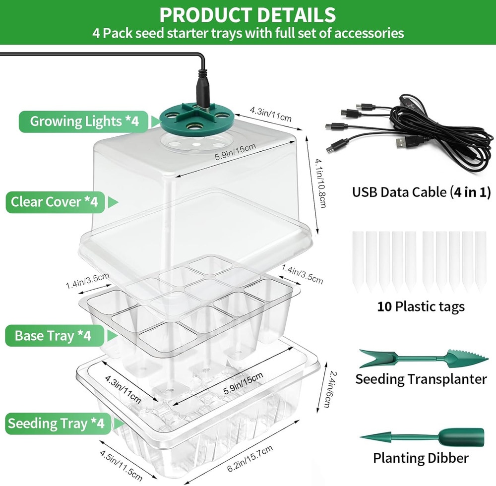 Seed Starter Tray with Plant Light, 2 Pack Grow Lights for Seed Starting Kit wit