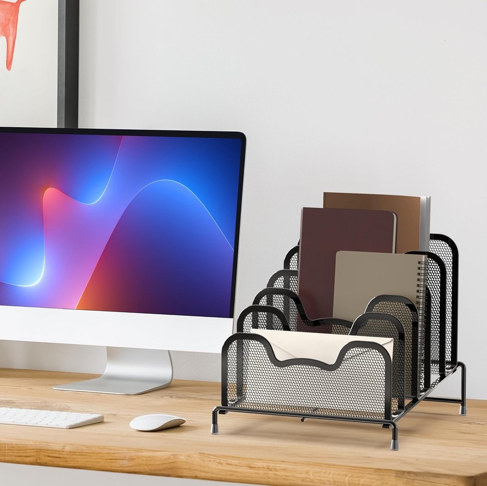 Desk 5 Sections Step File Sorter Organizer, Black