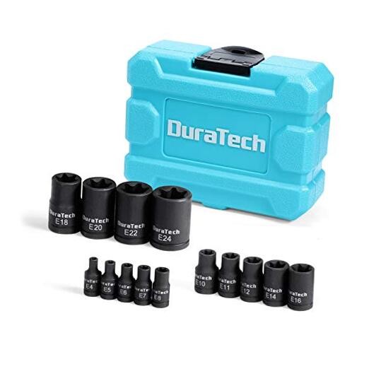 14-Piece External Star Impact Socket Set with Storage Case, E4 to E24, 1/4”,