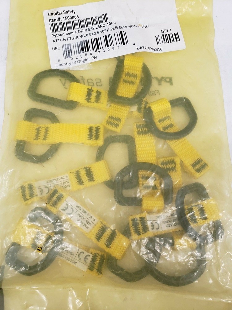 Pk/10 DBI Saia Python Safety D-Ring Attachment 0.5" x 2.25" Non-Conductive