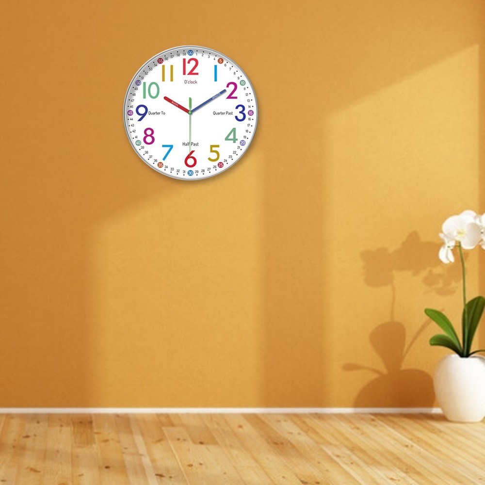Silent Learning Wall Clock for Children with Easy Mount and Bright Face Design