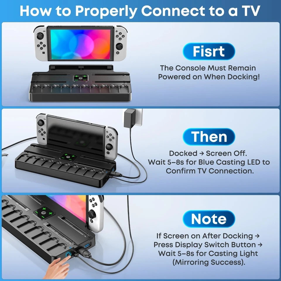 Switch Docking Station for TV with Controller Charger, Replacement Black