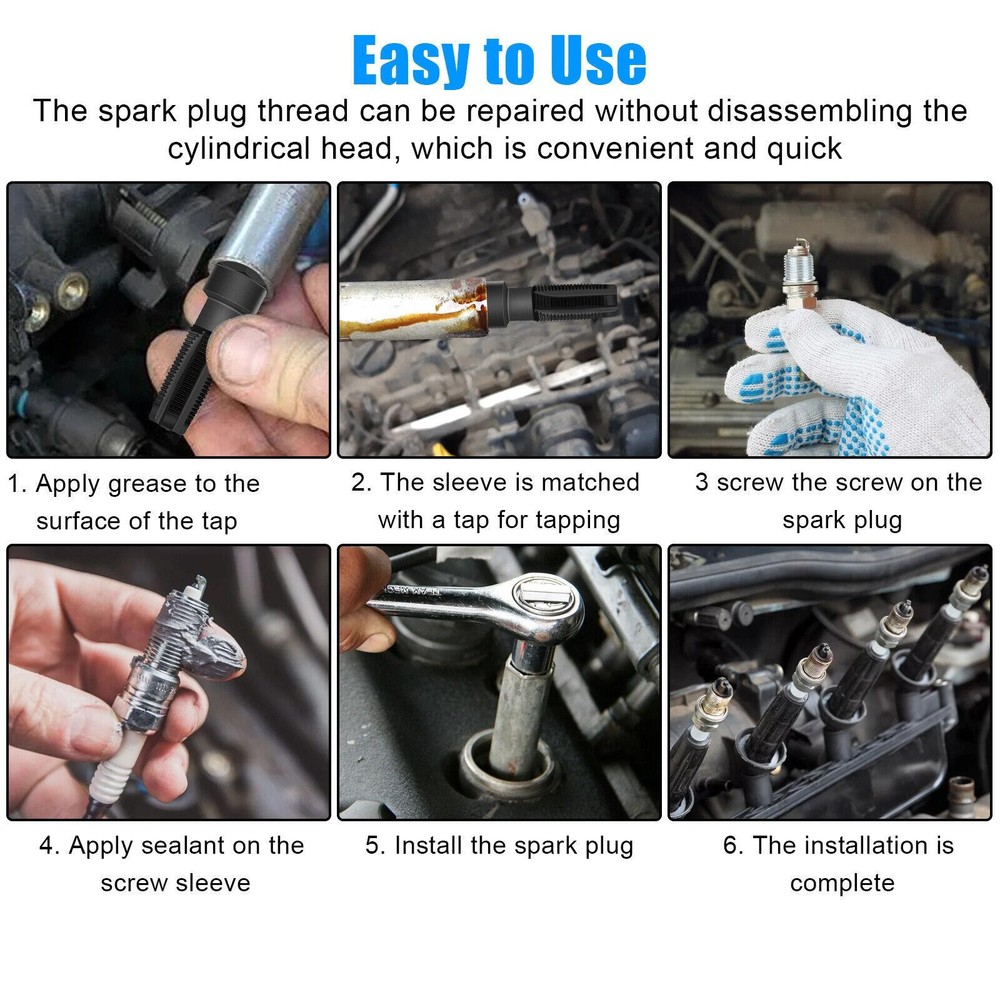 M14 x1.25 Spark Plug Rethread Thread Repair Kit Reamer Tap with 4 Inserts E