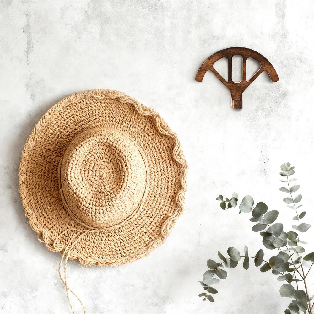 Wall Mounted Denim Hat Rack, Adjustable Shape Retention 2 Pack, brown