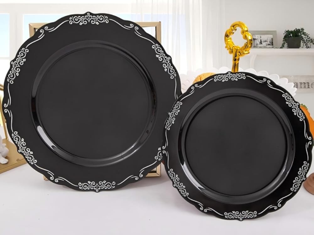 DaYmi Bla Sier Plastic Plates & Sier Plastic Sierware, Bla