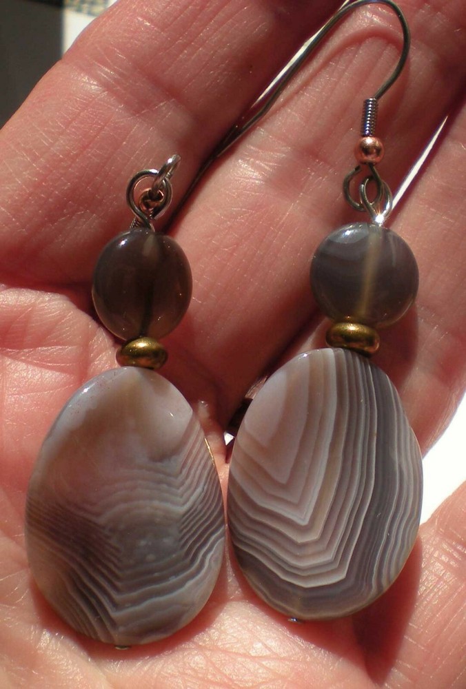 Botswana Agate Bead Earrings - Balance, Grounding, Healing e109