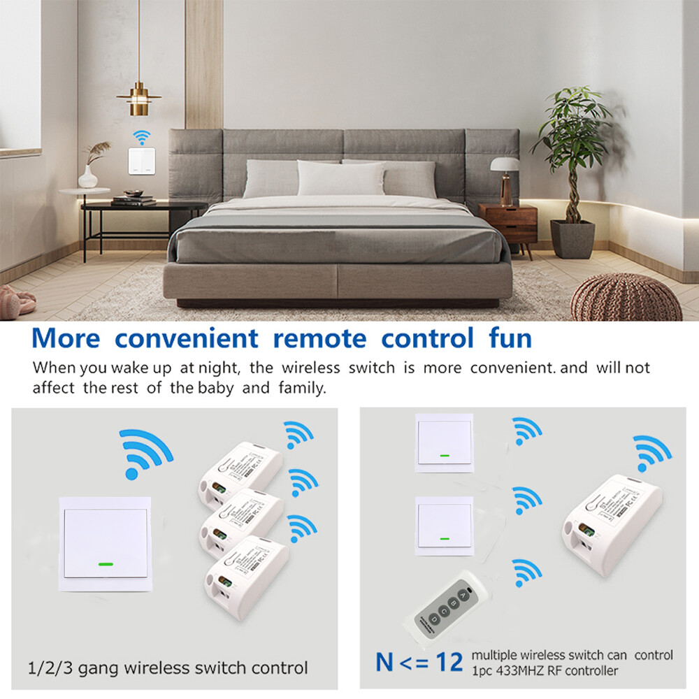 110V-220V Wireless RF Smart Switch Module + 433mhz Wall Panel Transmitter Remote