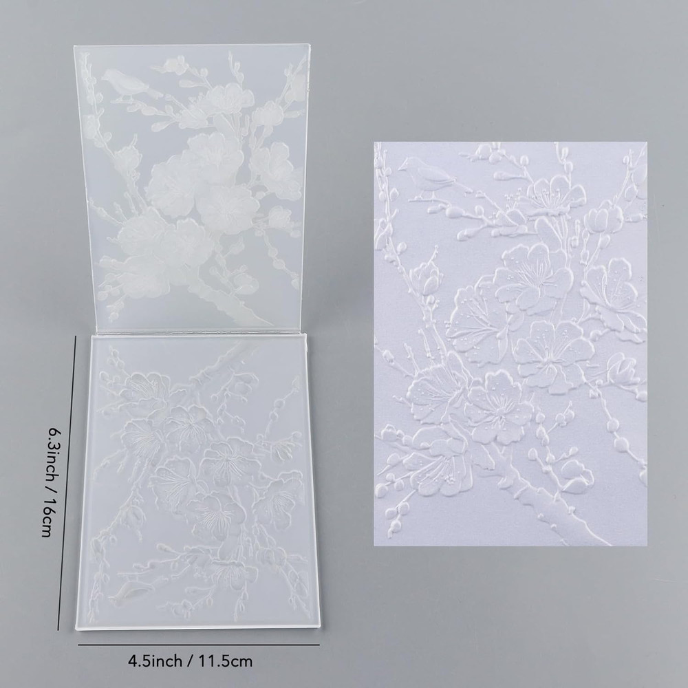 3D Embossing Folder for Card Making,Cherry Plum Blossom Clear Plastic Texture Fa