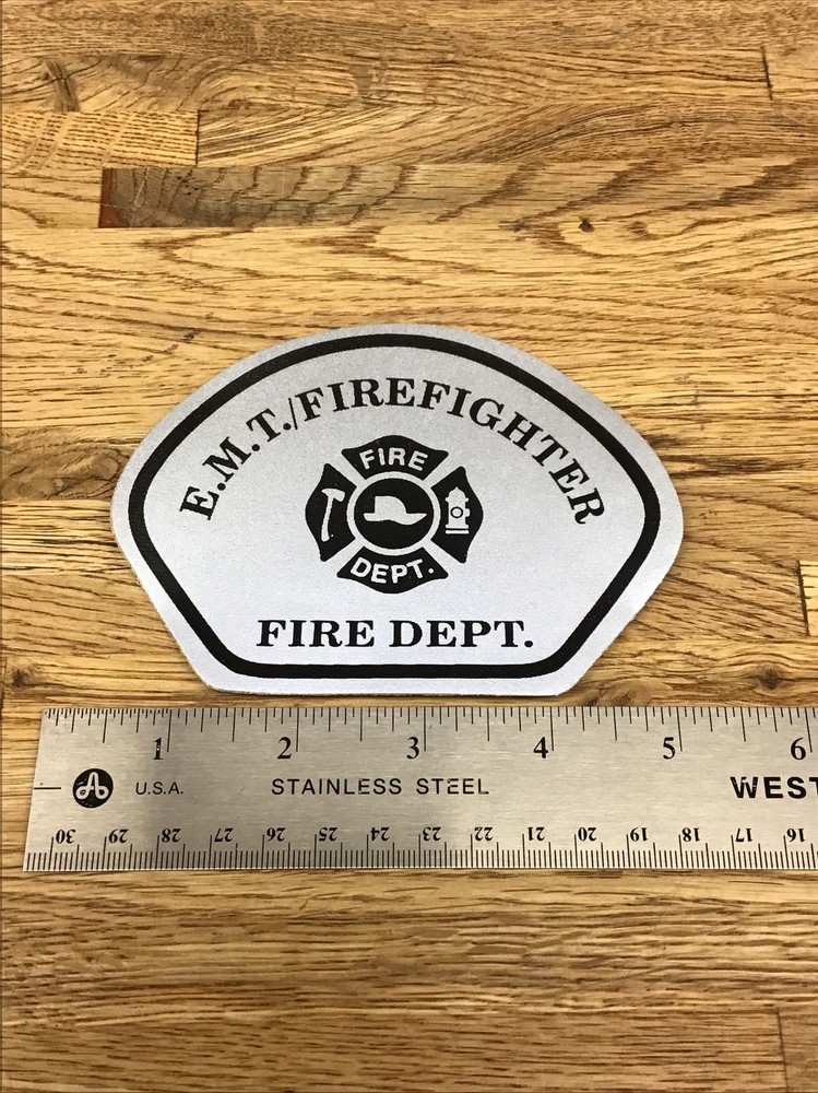 EMT / Firefighter Fire Dept. Helmet Shield Decal Silver/ Black  B-7