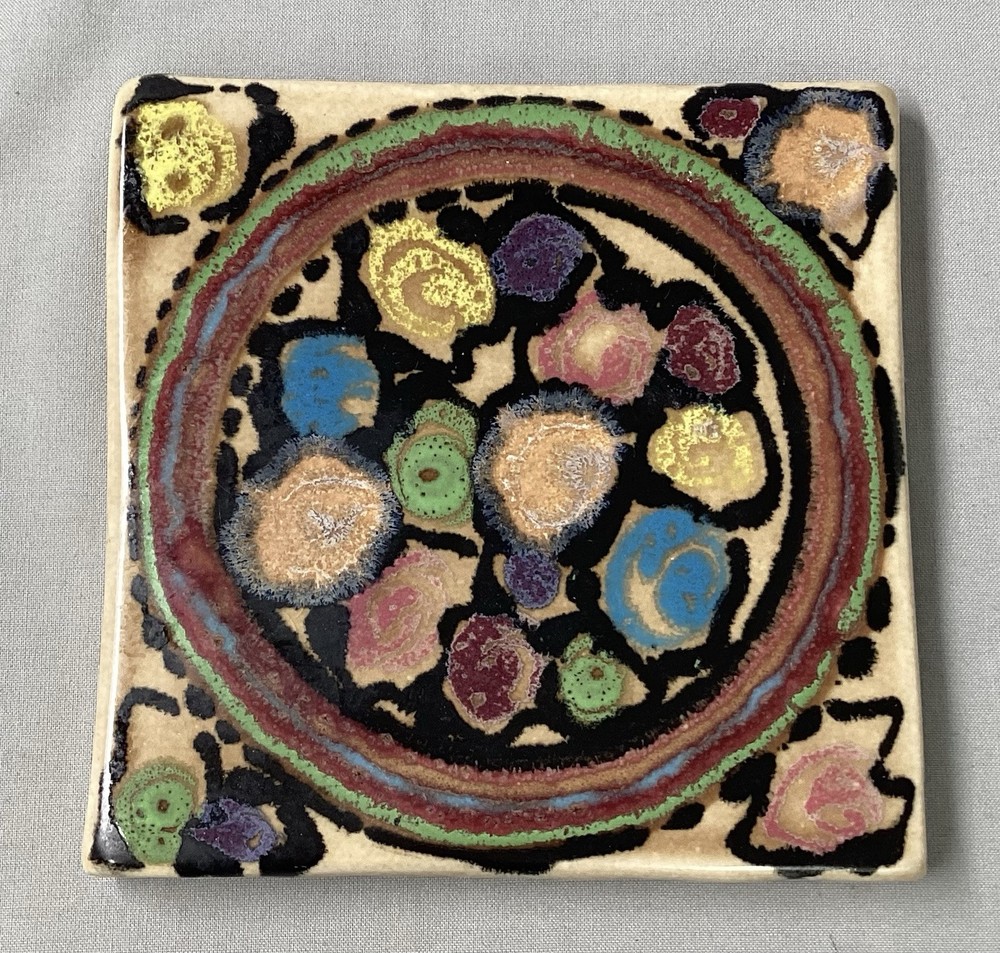 Signed Colorful Tile Hand Painted 5.5" Squared Pottery