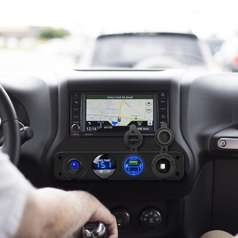 Nilight 4 in 1 ON/Off Charger Socket Panel PD Type C and QC 3.0 USB Socket Power