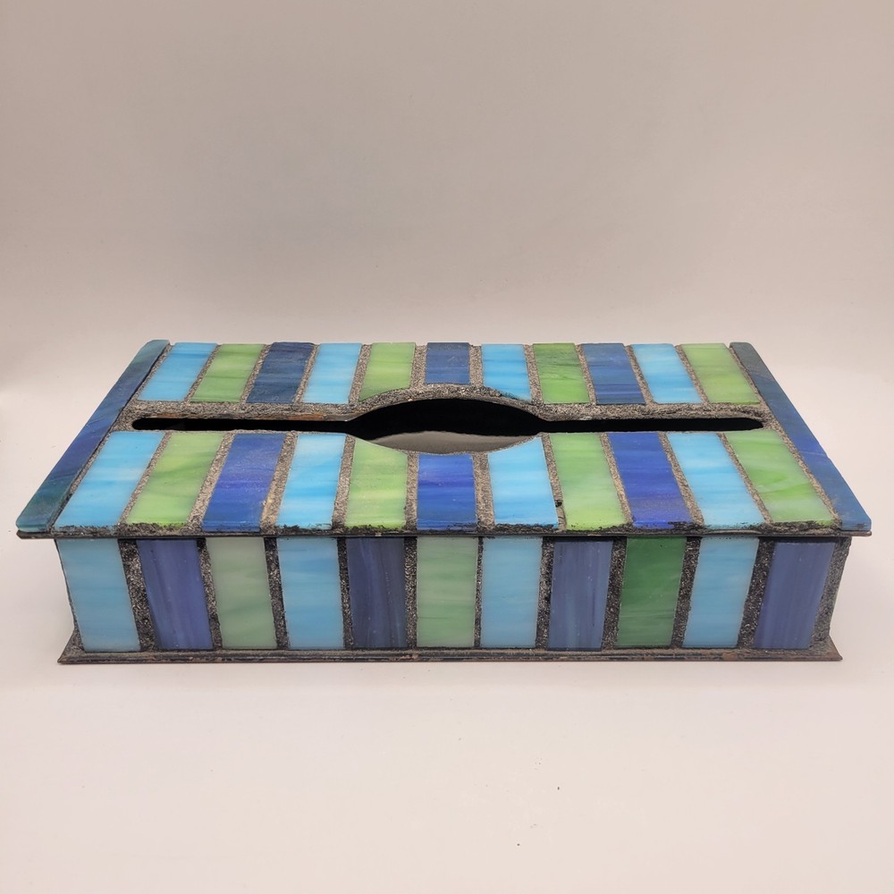 Large Leaded Vintage Stained Glass Tissue Box Holder Pink Rectangular Wall Mount