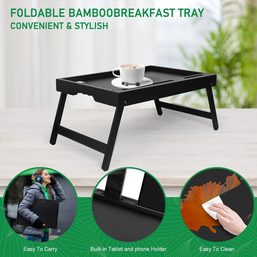 Bed Tray Table with Folding Legs, /Holder, Foldable Breakfast Table, Laptop D...