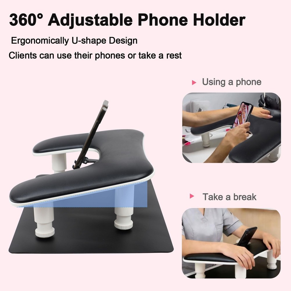 Arm Rest for Nails Tech with Nail Table Mat and Phone Holder,Adjustable Base ...