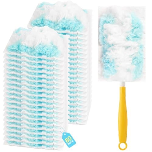 80 Count Disposable Duster Refills for Swiffer with 1 Handle, Microfiber