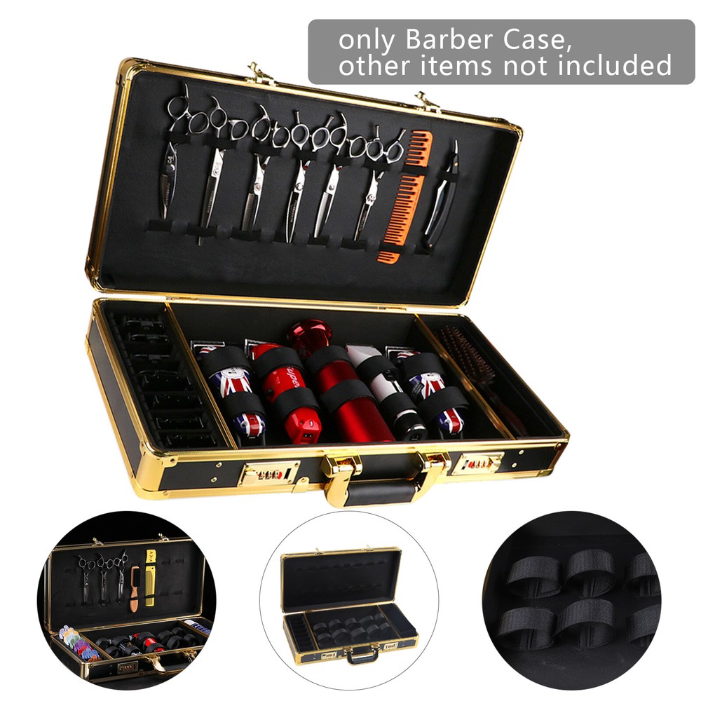 Large Barber Suitcase Carrying Case Clipper Trimmers Tool Storage Organizer Gold