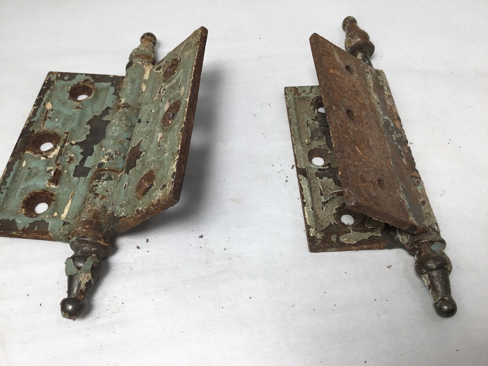 Vintage Ornate Chipppy and Rusty Cast Iron Hinges
