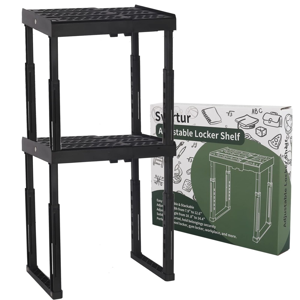 Svartur Locker Shelf Adjustable Height and Width, Medium, Black-2 Pack