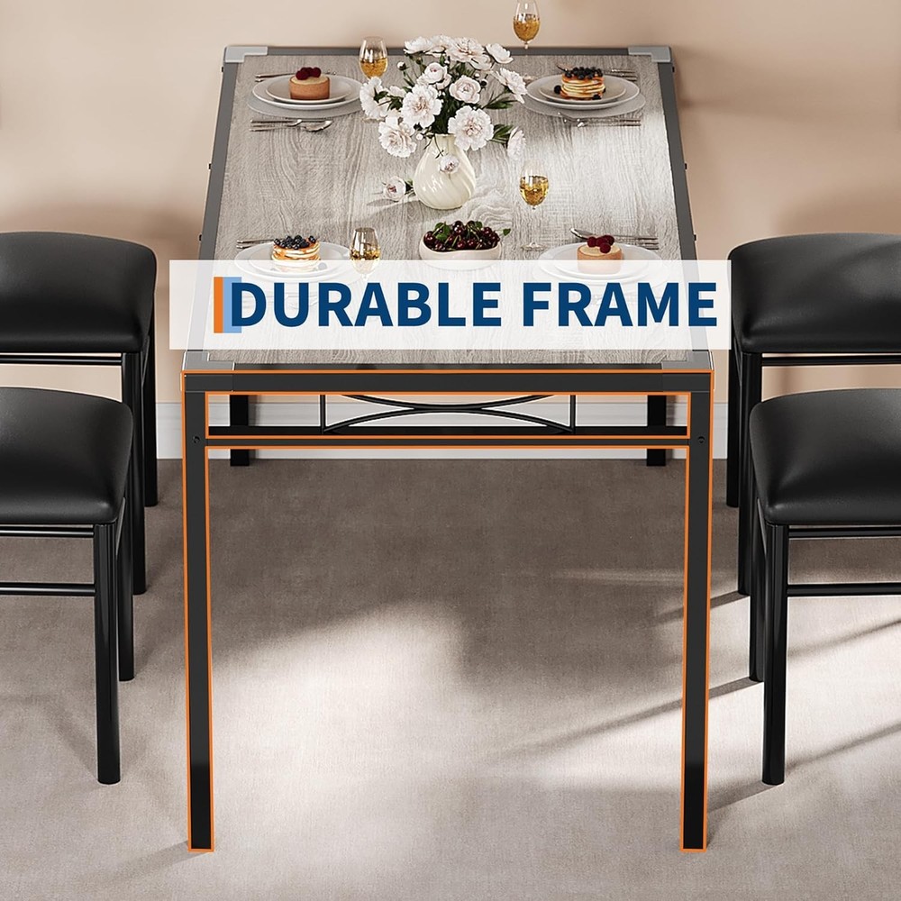 Wood Dining Table Set for 4 w/ Corner Protector&Upholstered Chairs for Apartment