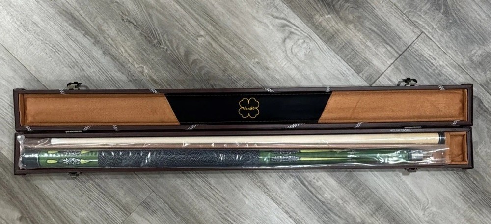 Brown Hard Billiard Cue Case with Handle and Stitched Design