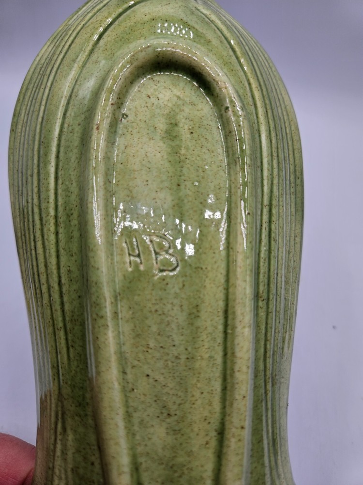 VTG. Hand Made Pottery Celery Dish Green