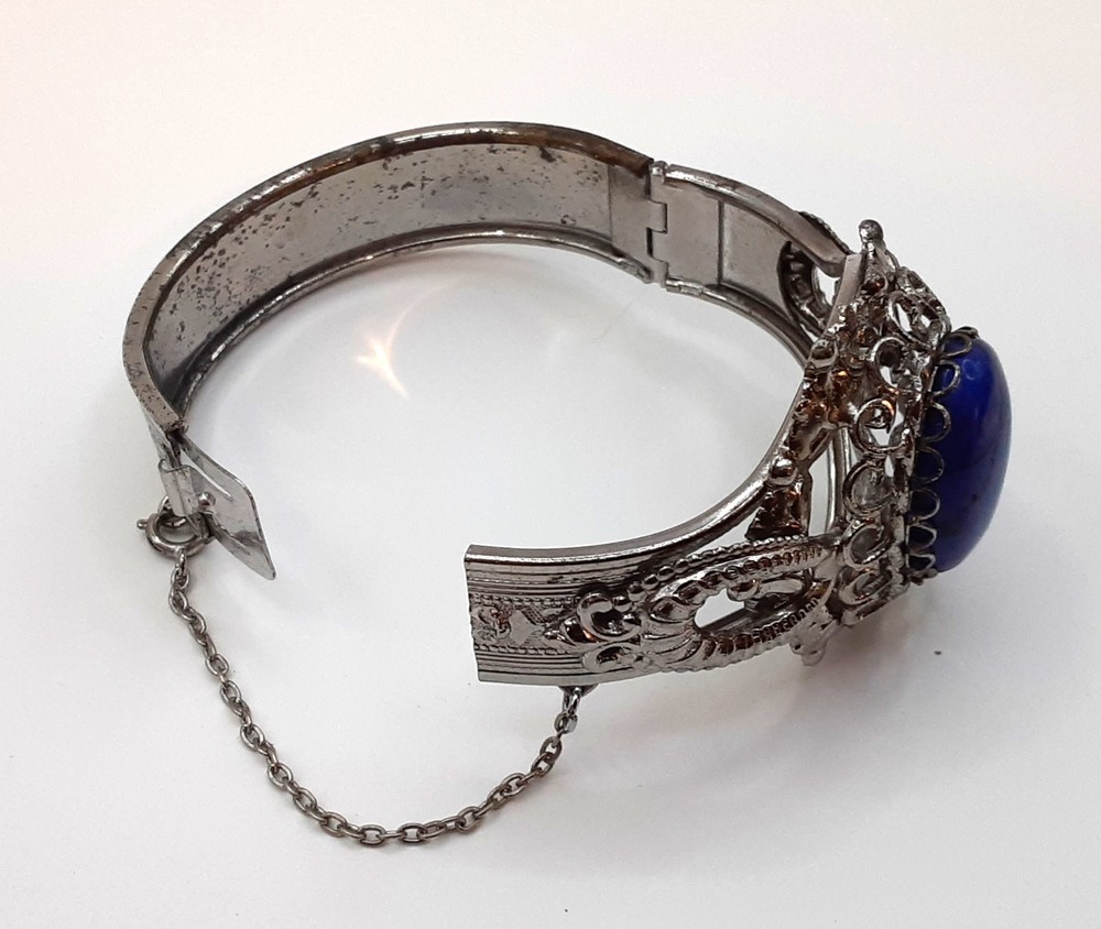 Lapis Blue Howlite Clamper Bracelet, Silver Tone