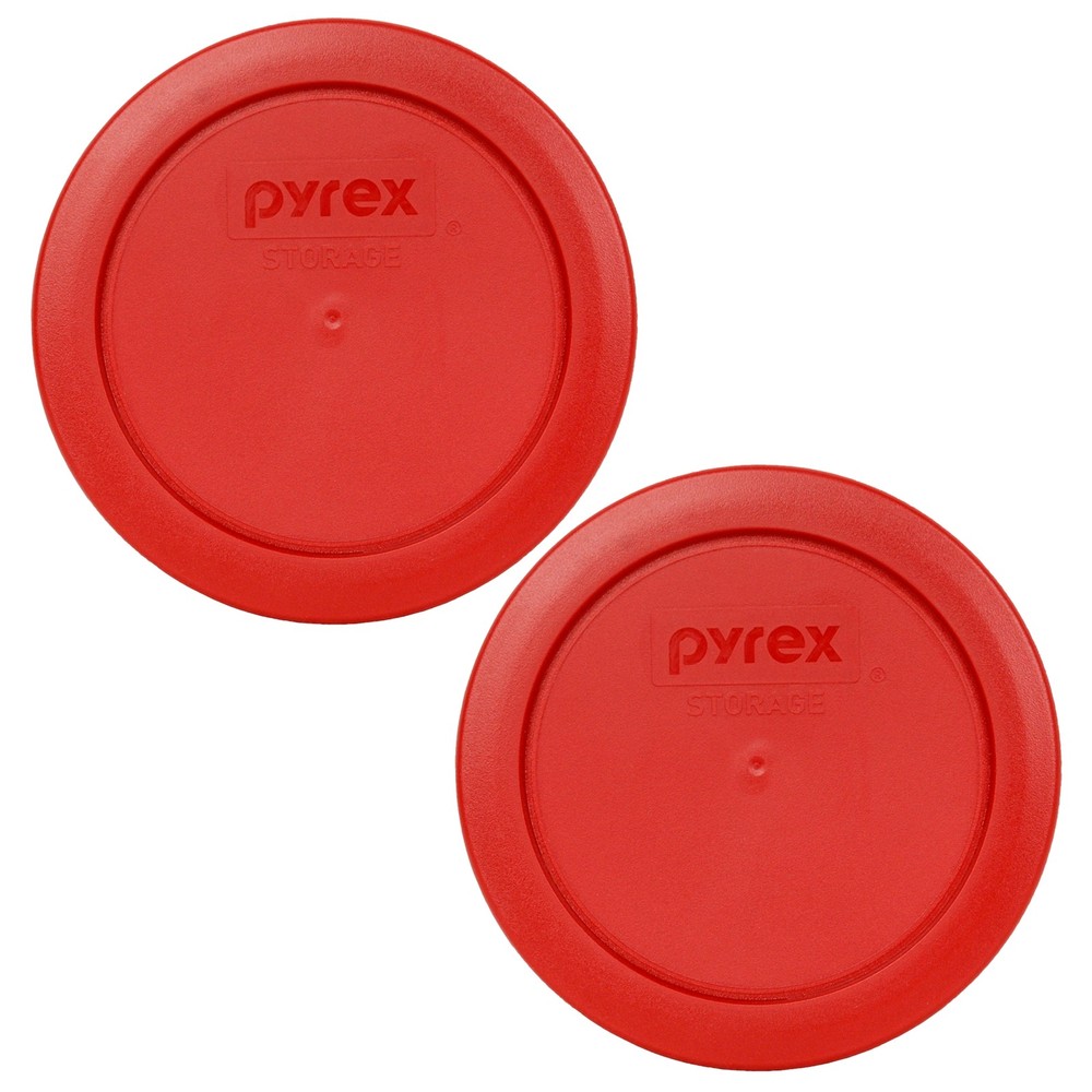 Pyrex 7200-PC Poppy Red Round Plastic Food Storage Replacement Lid (2-Pack)