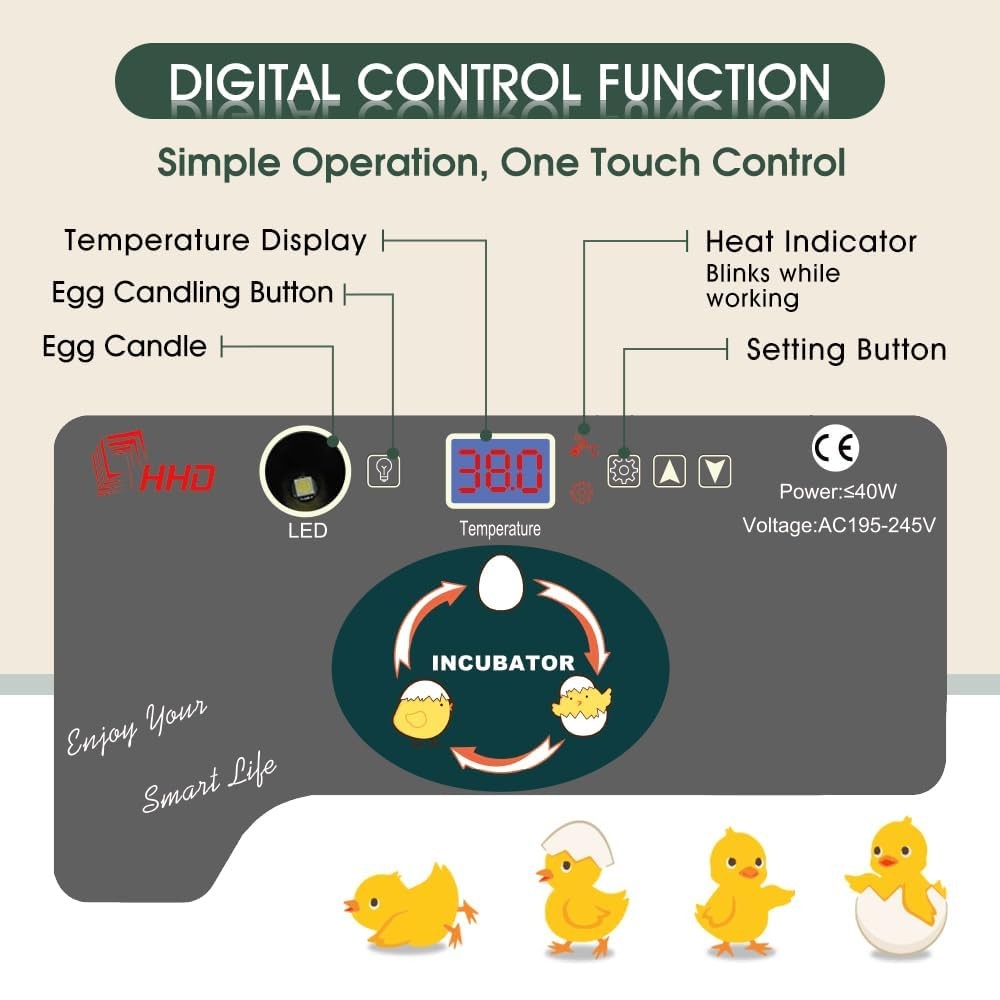 12 Egg Incubator - Automatic Egg Turner, Temperature Control, Built-in Candle...