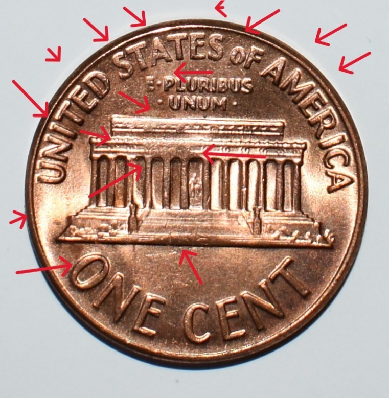 1969 D Lincoln Memorial Cent Error Stike Through High Mint State Red