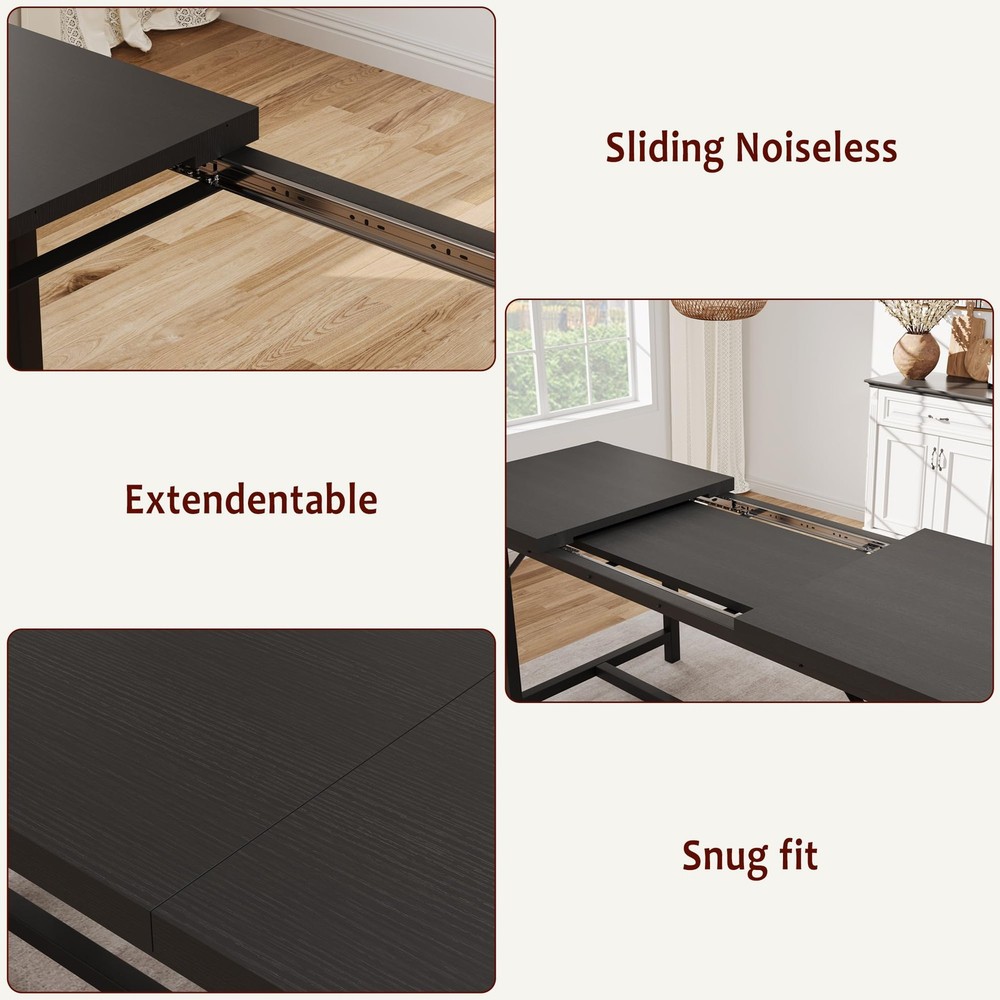 5 Piece Extendable Dining Table Set for 4-6, Kitchen Table & 2 Upholstered Be...