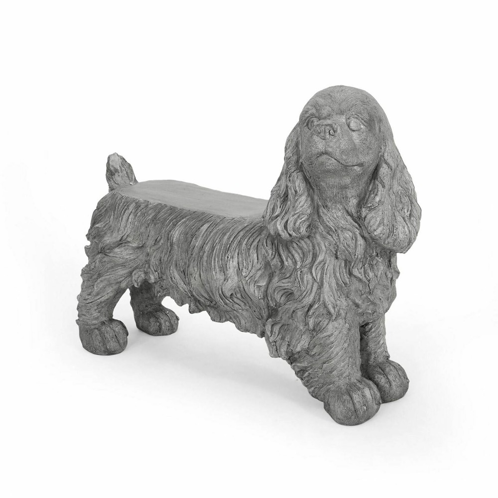Outdoor Cast Stone Cocker Spaniel Dog Bench, Gray