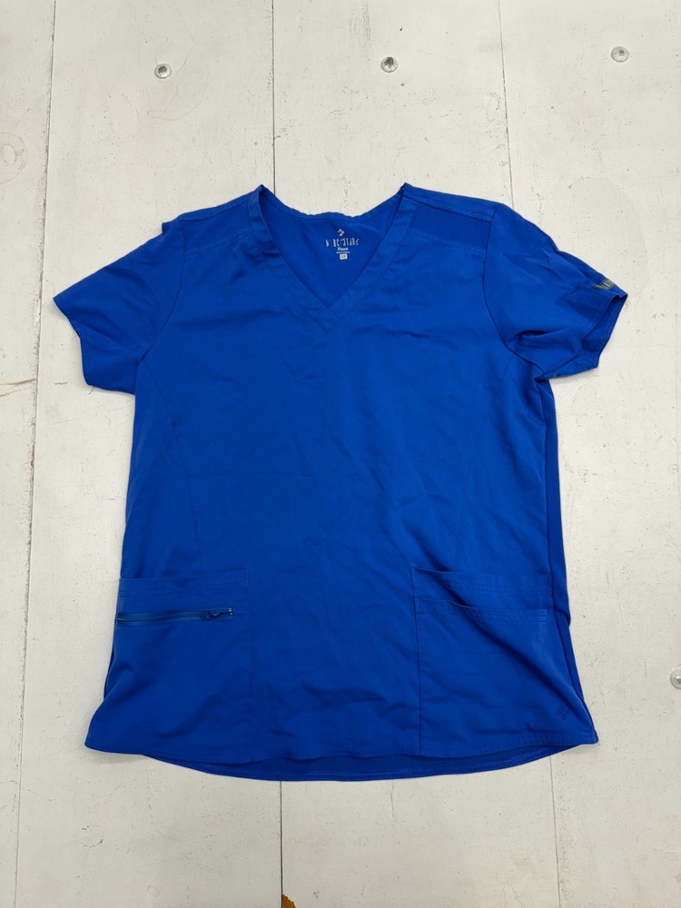 Medcouture Touch Solid Blue Short Sleeve Scrub Top Womens Size Medium