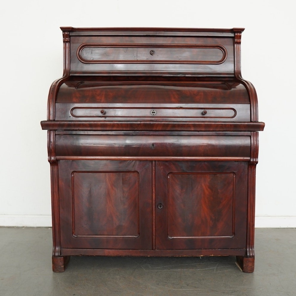 Antique Victorian Cylinder Roll-Top Secretary Desk