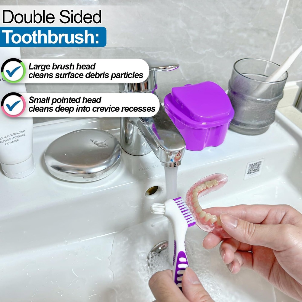 Denture Cleaning Cup with Brush Case Container Denture Storage Retainer Holder