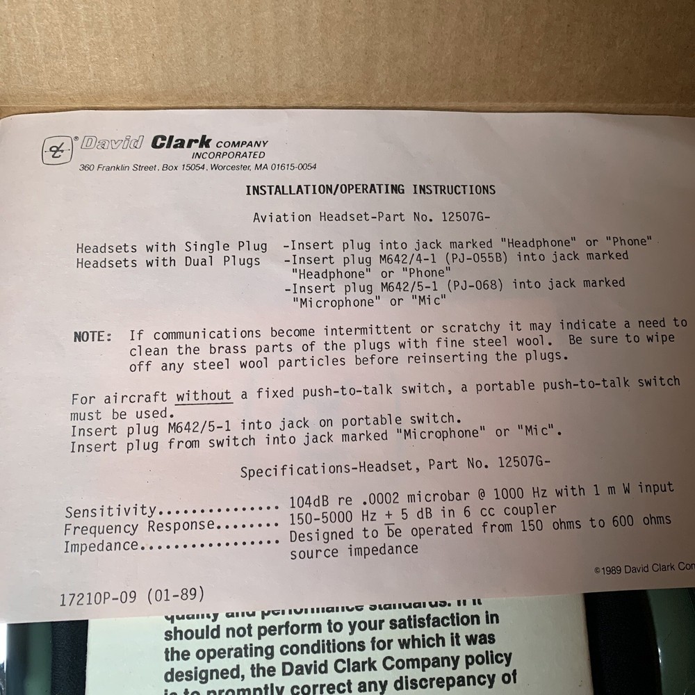 David Clark h10-20 aviation headset