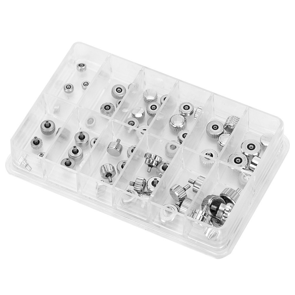 60Pcs 12-Pattern Stainless Steel Watch Crown Flat Head Assortment Replacement